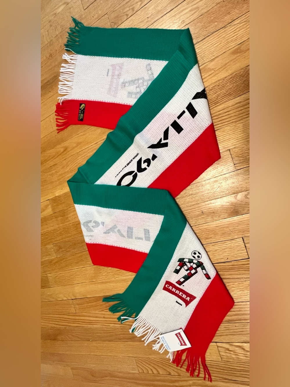 NWT - Carrera Italia 1990 World Cup - Red, Green White Striped Soccer Scarf
